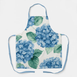 Delantal Hortensias Azules Flores Acuarela Botánica Floraci
