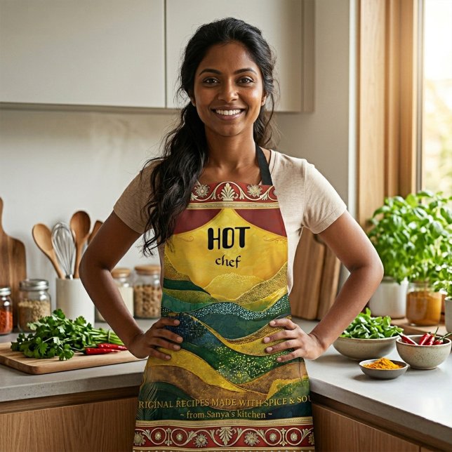 Delantal Hot Chef Spice & Soul Indian Peacock (Hot Chef Spice and Soul Indian Peacock Apron - customizable - with option to add a logo)