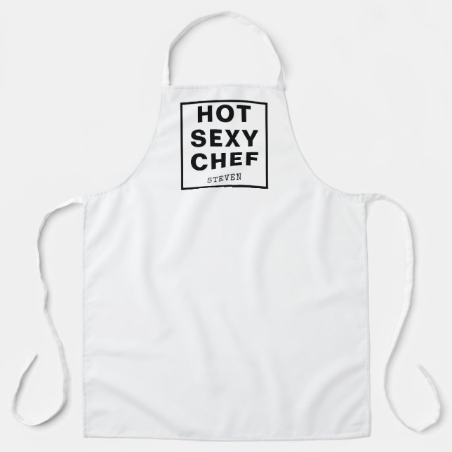 Delantal Hot Sexy Chef Funny Cita Blanco Negro Personalizad (Anverso)