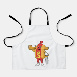 Delantal Hotdog como Carpintero con Saw y Wood