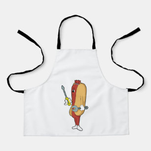 Delantal Hotdog como mecánico con herramienta