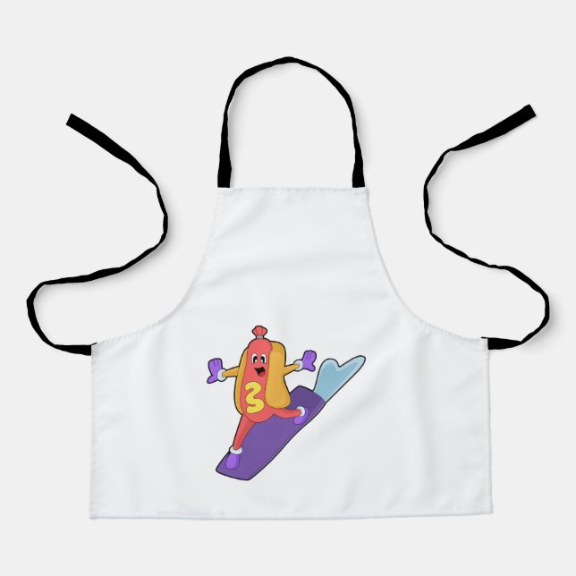 Delantal Hotdog como snowboarder con Sonowboard (Anverso)