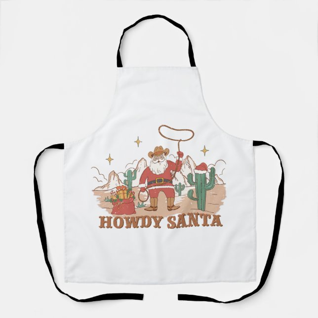 Delantal Howdy Santa Claus Cowboy Navidades occidentales Pj (Anverso)