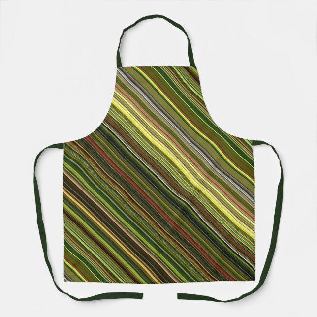 Delantal Hues Green, Yellow y Brown Stripe en la Tierra (Anverso)