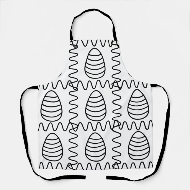 Delantal Huevos de Pascua Chevron Negro y Blanco Feliz Pasc (Anverso)