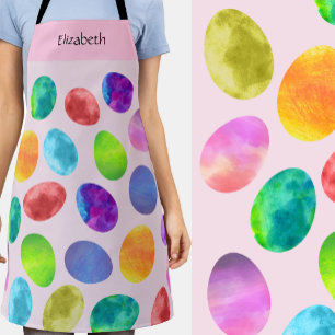 Delantal Huevos de Pascua Coloridos Acuarela Nombre Persona