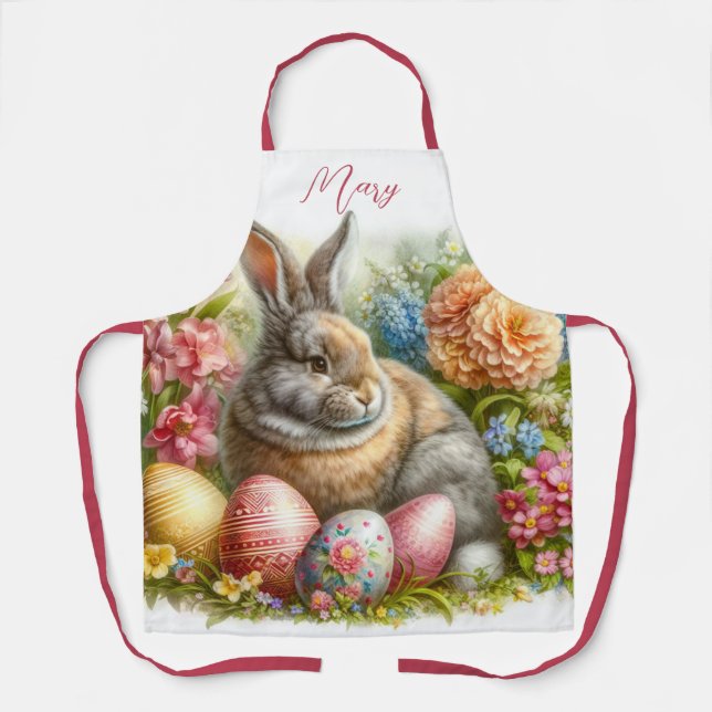 Delantal Huevos de Pascua y conejo de fiesta Impresión todo (Anverso)