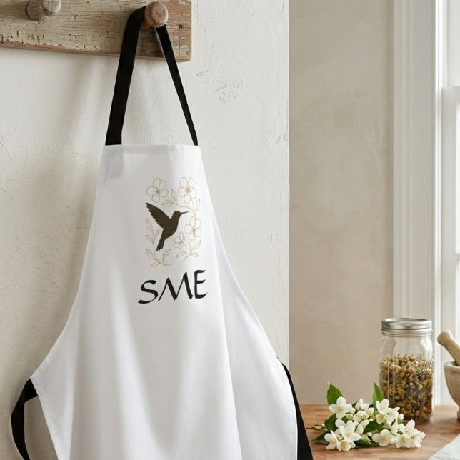 Delantal Hummingbird Flower Garden Apron (Hummingbird floral monogram apron)