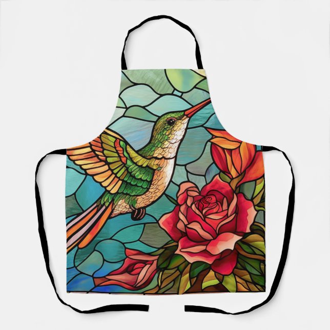 Delantal Hummingbird Rosas estilo cristal manchado (Anverso)