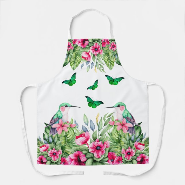 Delantal Hummingbirds y mariposas florales tropicales bonit (Anverso)