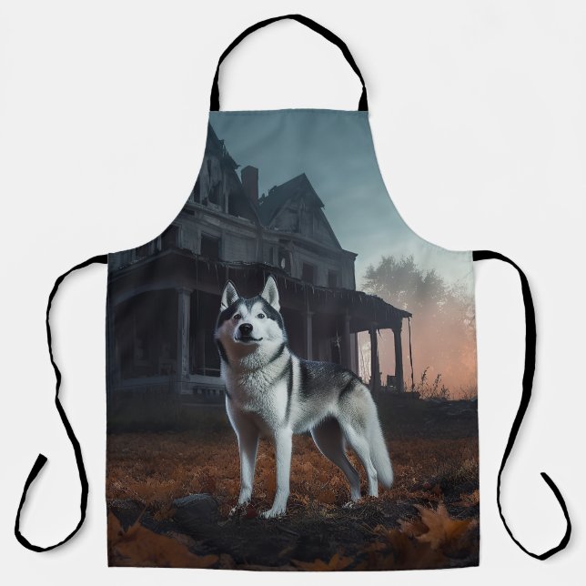 Delantal Husky Siberiano de Halloween Espantoso (Anverso)