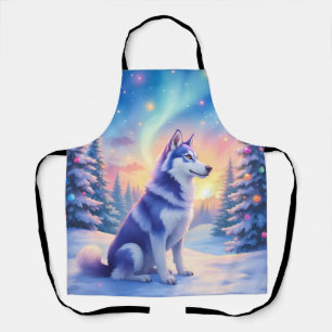 Delantal Husky Siberiano Luces del Norte Navidad Invierno