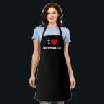Delantal I caramelos de albóndigas divertidas personalizado<br><div class="desc">Yo,  albóndigas de corazón Funny personalizado delantal negro de la cocina para hombres y mujeres. Personalizable Me encanta el diseño de plantillas. Parones de cocina de moda de cualquier color. Idea de regalo para amigos,  familia,  chef,  cocinero,  mamá,  papá,  amante de la carne,  etc.</div>