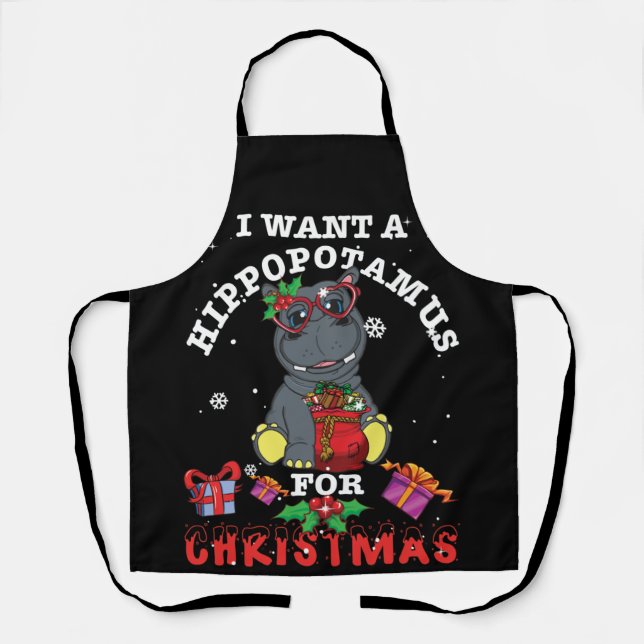 Delantal I Want A Hippopotamus For Christmas Xmas Hippos (Anverso)