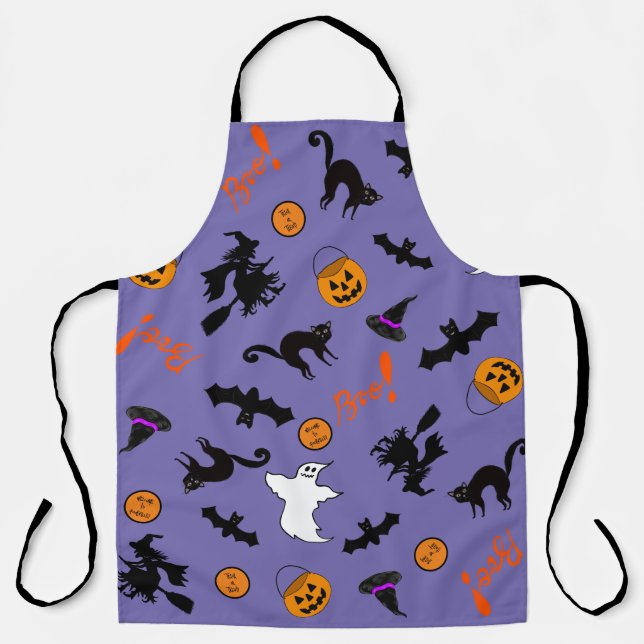 Delantal Ícono de Halloween lindo y espeluznante Apron púrp (Anverso)