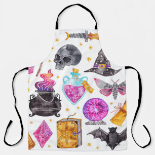 Delantal Iconos de magia de acuarela. Dibujado a mano, gara