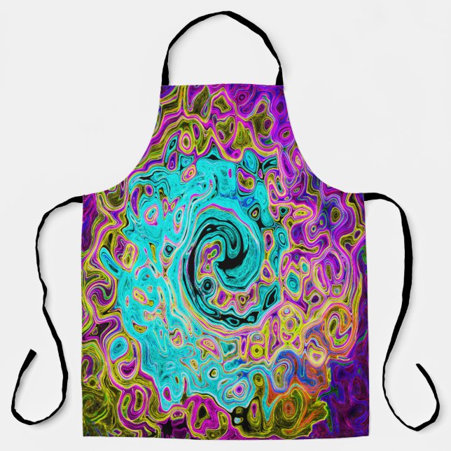 Delantal Icy Aqua Blue Groovy Abstract Retro Liquid Swirl (Anverso)