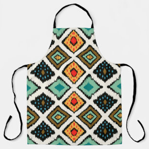 Delantal Ikat geométrico, textura tribal folclórica.