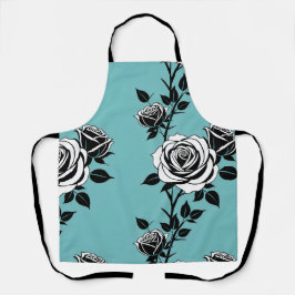 Delantal Illustrated Black And White Roses 