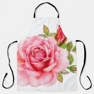 Delantal Ilustracion acuático de una delicada rosa wi