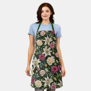 Delantal Ilustración botánica floral de magnolia exuberante
