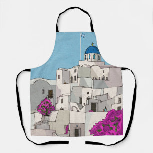 Delantal Ilustracion caprichoso de Oia Santorini Island Gre