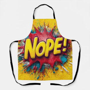 Delantal Ilustración de Arte Pop con un 'NOPE' Amarillo Int
