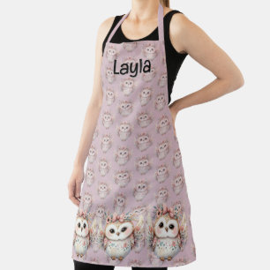 Delantal Ilustración de búho boho kawaii lavanda