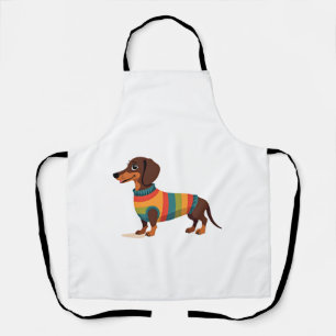 Delantal Ilustración de Dachshund con suéter vintage de arc