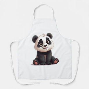 Delantal Ilustración de dibujos animados de oso panda senta