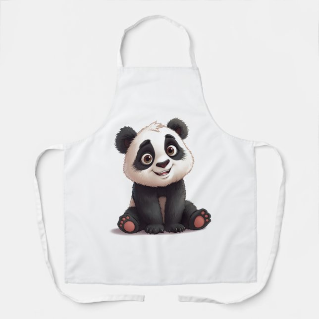 Delantal Ilustración de dibujos animados de oso panda senta (Anverso)