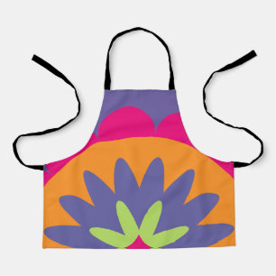 Delantal ilustracion de formas florales naranja y rosa