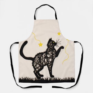 Delantal Ilustración de Gato Negro Estrellas Juguetonas