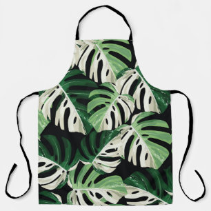 Delantal Ilustracion de hojas de monstera verde tropical. E