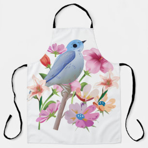 Delantal Ilustracion de las flores de primavera y pájaro