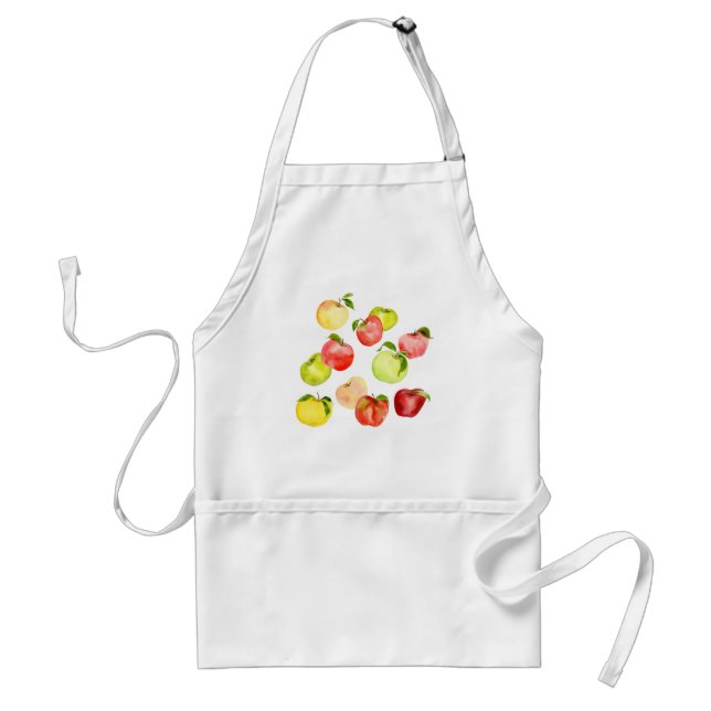 Delantal Ilustracion de manzana verde rojo acuarela otoño (Frente)