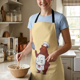 Delantal Ilustración de Oso Teddy Lindo Chef Horneando y Co