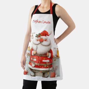 Delantal Ilustración de Papá Noel Chef Caprichoso Navidad
