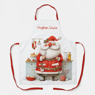 Delantal Ilustración de Papá Noel Chef Caprichoso Navidad