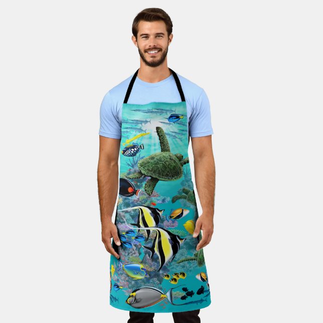 Delantal Ilustracion de peces tropicales molokini (Gastado)