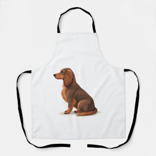 Delantal Ilustración de perro Dachshund vintage de pelo lar