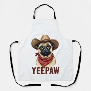 Delantal Ilustración de perro occidental YeePaw Pug vaquero