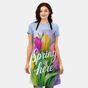 Delantal Ilustración de ramo de tulipanes "La primavera ha