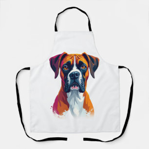 Delantal Ilustración de retrato de perro boxer vintage con
