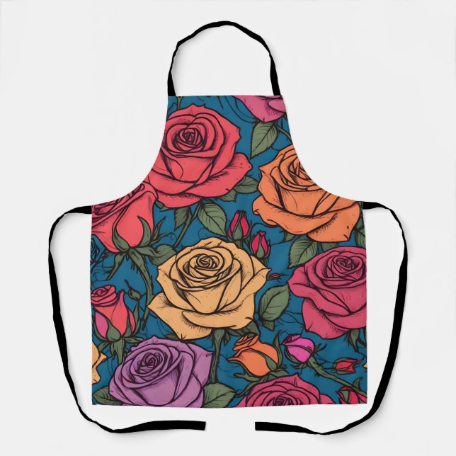 Delantal Ilustracion de rosas coloridos (Anverso)