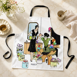 Delantal Ilustración de sombrerería Art Déco vintage de los