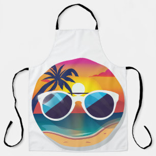 Delantal Ilustracion de Sunset Beach con gafas de sol