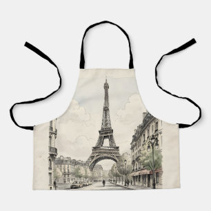 Delantal Ilustración de viaje antigua y vintage de París
