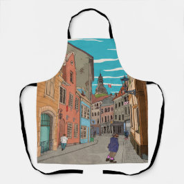 Delantal Ilustracion del centro de Riga Latvia Cityscape