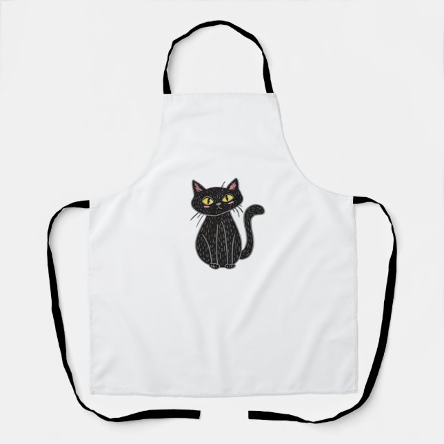 Delantal Ilustracion Gato Negro, Doodle Cute Cat Classic T- (Anverso)